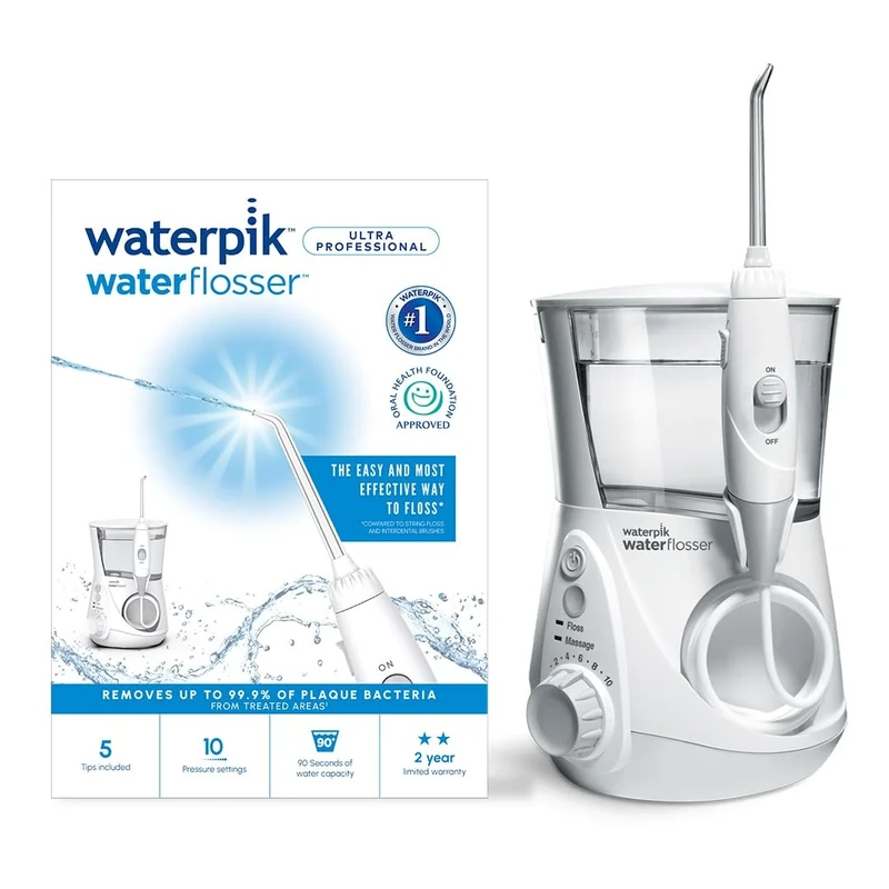 Waterpik Ultra Professional Water Flosser, 5 Tips, Advanced Pressure Control System, 10 Settings, Dental Plaque Removal Tool, White, WP-660UK, 2pin UK Bathroom Plug, Packaging may vary