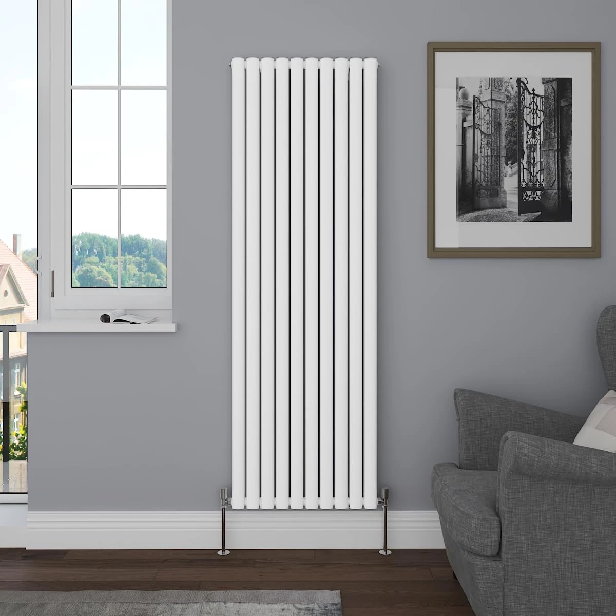 NRG Vertical 1800x590 Oval Column Designer Radiator Bathroom Central Heating Double Panel Gloss White