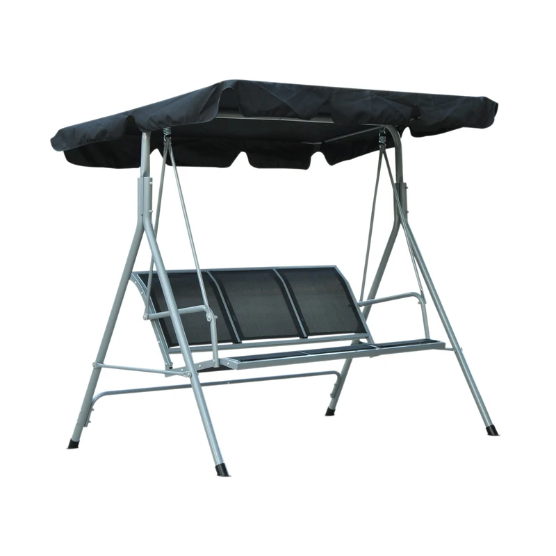 Outsunny Garden 3 Seater Metal Swing Chair Hammock Canopy Oustdoor Swinging Seat Bench Seat (Black)