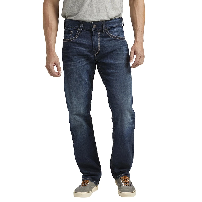 Silver Jeans Co. Men's Eddie Relaxed Fit Tapered Leg Jeans, Rinse Wash, 32W x 34L - Image 1