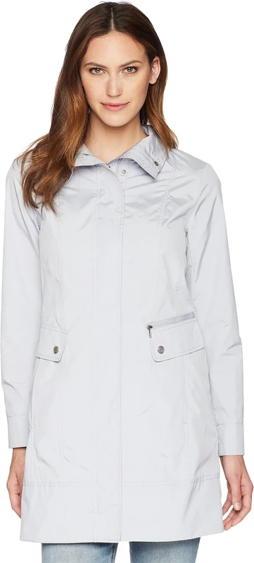 Cole Haan Women's Packable Hooded Rain Jacket with Bow (Standard and Plus Size), Mist, M
