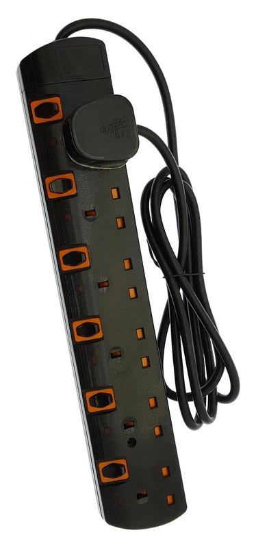 Shine SS56B Black 5m 6 Way Gang Switched Surge Protected Extension Lead with Led Indicators