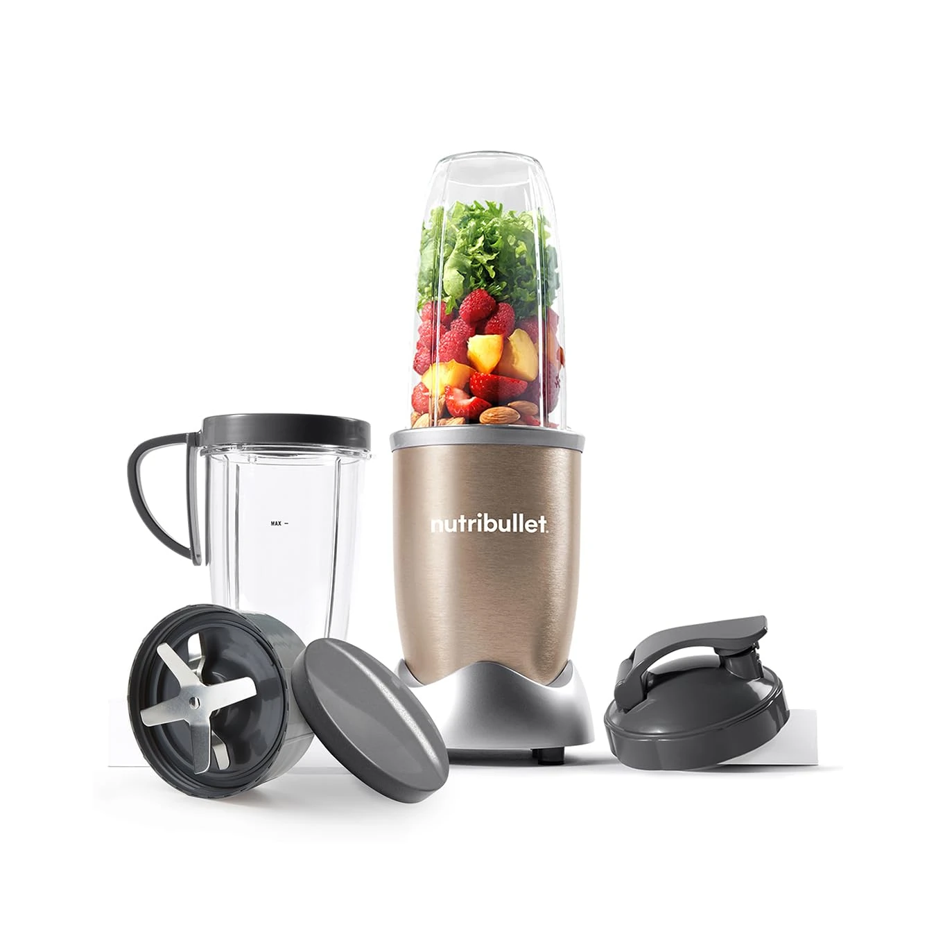 nutribullet Blender 900 Series - Powerful 24,000 RPM Extractor Blends Frozen Fruit, Nuts & Ice - 8 Piece Kit Includes Oversized Cup, Tall Cup, Handled Ring & 2 Lids - For Smoothies & Juices