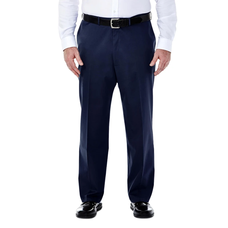 Haggar Men's Premium No Iron Khaki Classic Fit Expandable Waist Flat Front Pant Reg. and Big & Tall Sizes, Dark Navy, 56W x 30L