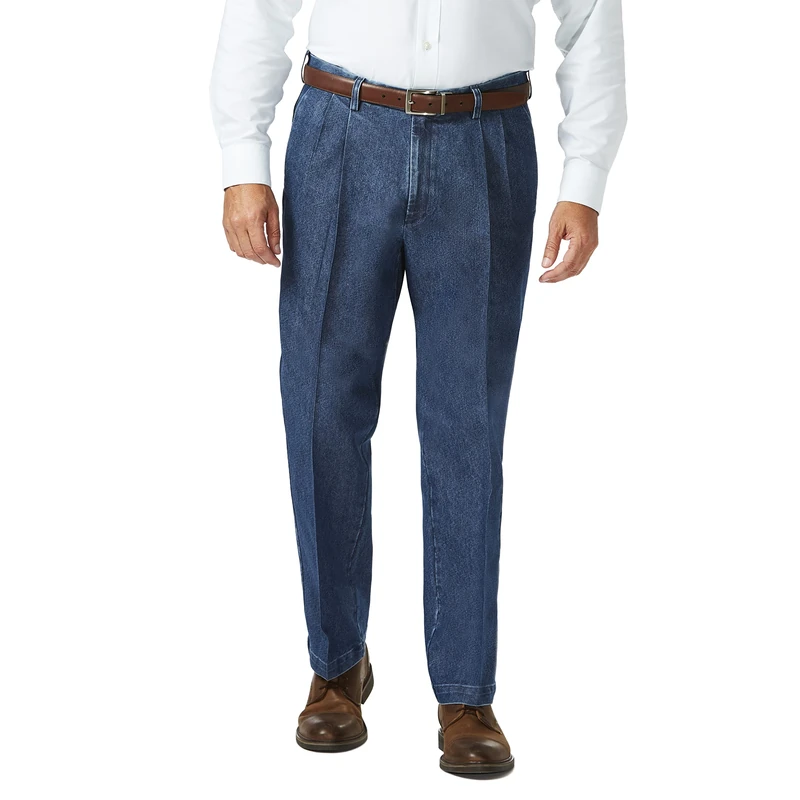 Haggar Men's Casual Classic Fit Denim Trouser Pant-Regular and Big & Tall Sizes, Medium Blue, 44W x 29L - Image 1