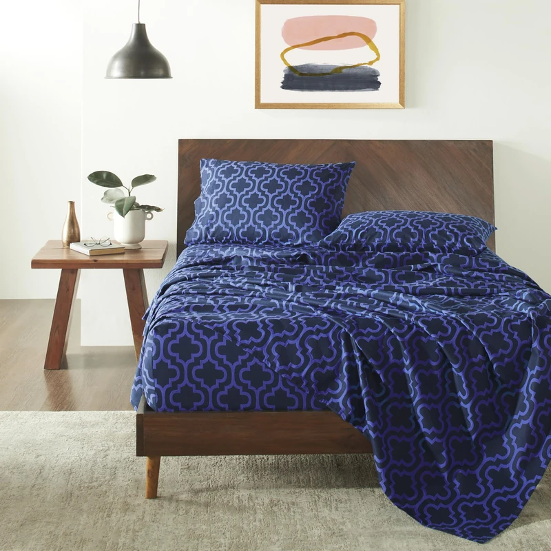 Superior Sheet Set, Cotton, Navy Blue Trellis, Queen - Image 1