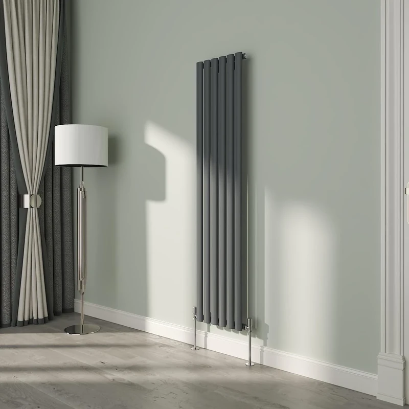 NRG 1600x354mm Oval Column Designer Radiator Single Panel Anthracite Bathroom Central Heating