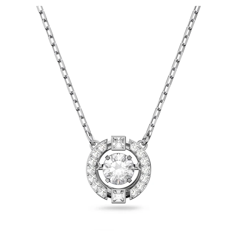 Swarovski Sparkling Dance necklace, Round cut, White, Rhodium plated