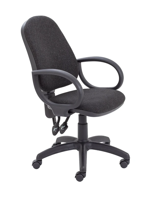 Office Hippo 2 Lever Office Swivel Chair with Fixed Arms, Computer Desk Chair with Curved Back, Adjustable Backrest, Home Office Chair with Wheels, Holds Up to 115kg, 2 Year Wty - Charcoal