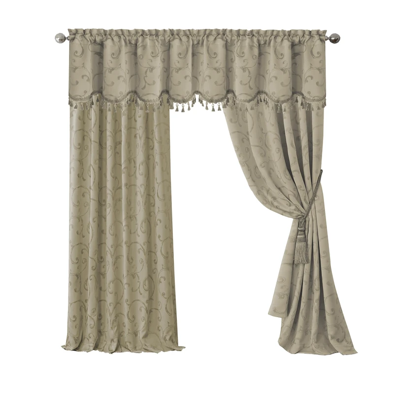 Elrene Home Fashions Mia Jacquard Scroll Blackout Window Curtain, 52" x 84" (1 panel), Natural