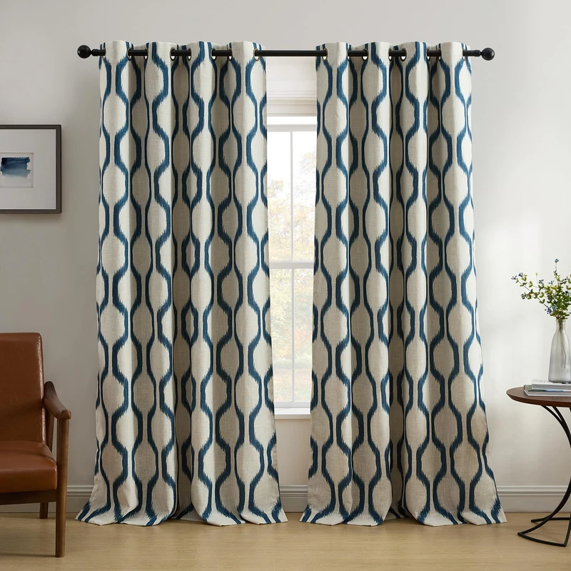 Elrene Home Fashions Renzo Ikat Geometric Room-Darkening Window Curtain, Living Room and Bedroom Drape with Grommets, 52" x 95", 1 Panel, Indigo