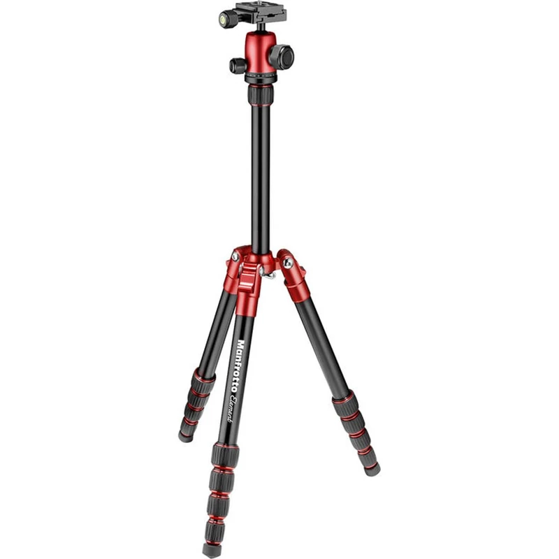 Manfrotto Element Traveller Small Aluminum 5-Section Tripod Kit with Ball Head, Element Small 56.3", Red