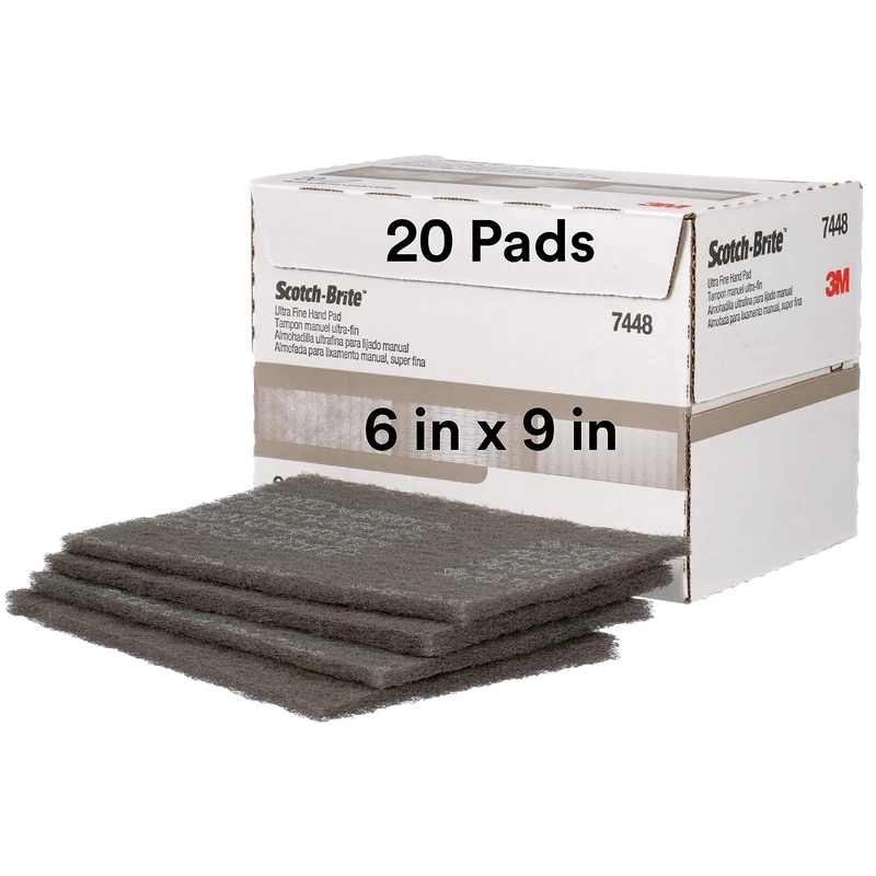 Scotch-Brite Ultra Fine Grade 7448 Hand Pad, Pack of 20, 6 in x 9 in Hand Pads, Nonwoven Silicon Carbide, Surface Preparation, Scuffing, and Cleaning, Gray