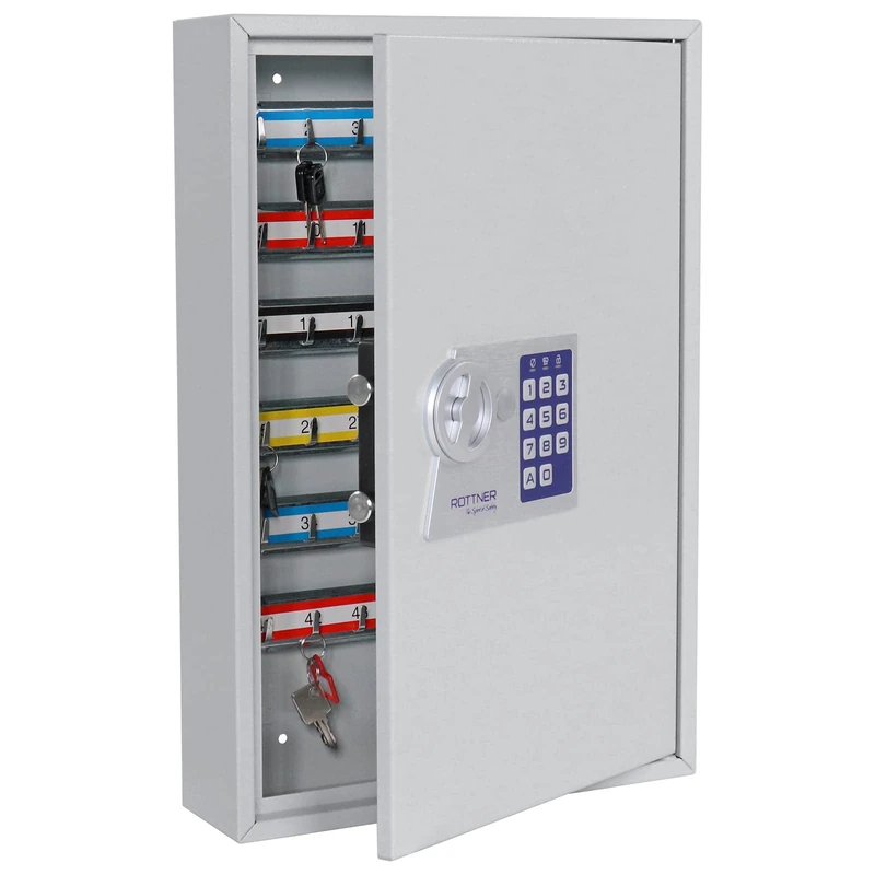 Rottner Large Key Cabinet S 100 Electronic Lock Emergency opening possible 100 Key Tags free Key Register Adjustable Hook Rail Mounting Material included