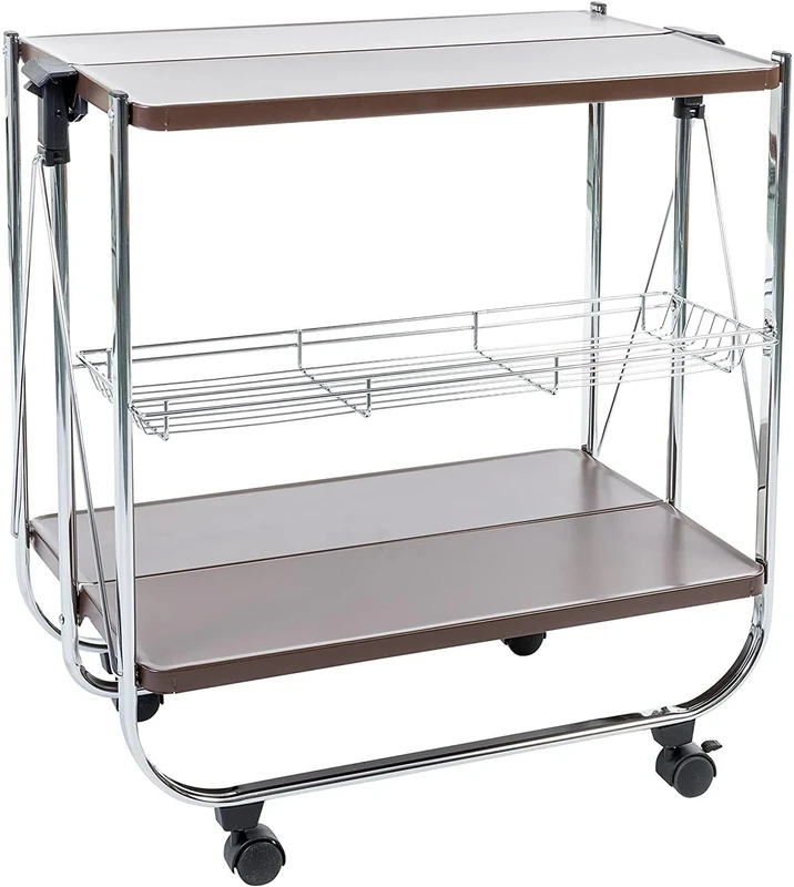 Iris Ohyama, Kitchen wagon, storage, 2 shelves, 1 mesh basket, with wheels, kitchen, living room - Kitchen Wagon CW-005 - Brown
