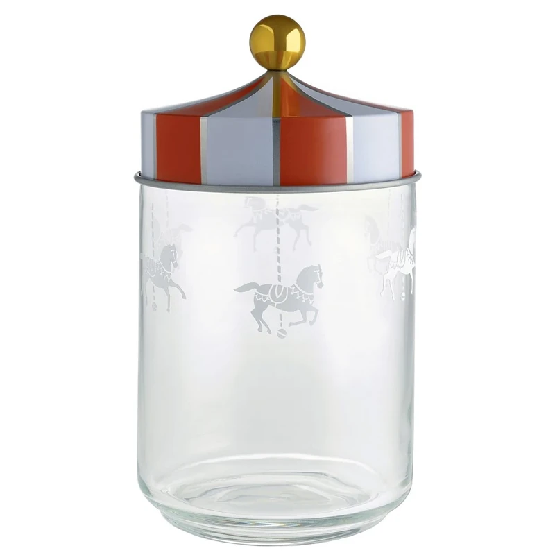 Alessi Circus MW30/100 - Hermetic Design Jar, in Silkscreen Printed Glass with Tinplate Lid, 100 cl