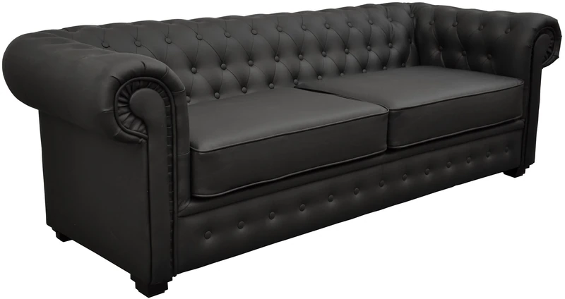 Sofas and More Chesterfield Style Venus Sofa Bed 3 Seater 2 Seater Black Cream Brown Red Faux Leather(2 Seater, Black)