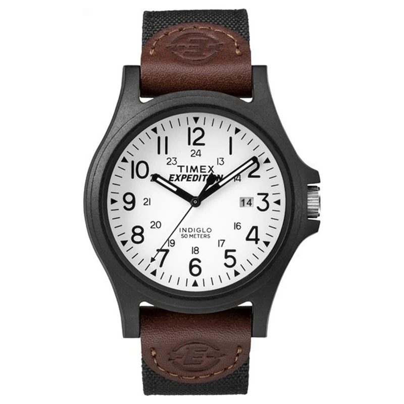 Timex Men's Quartz Watch with White Dial Analogue Display and Brown Nylon Strap TW4B08200