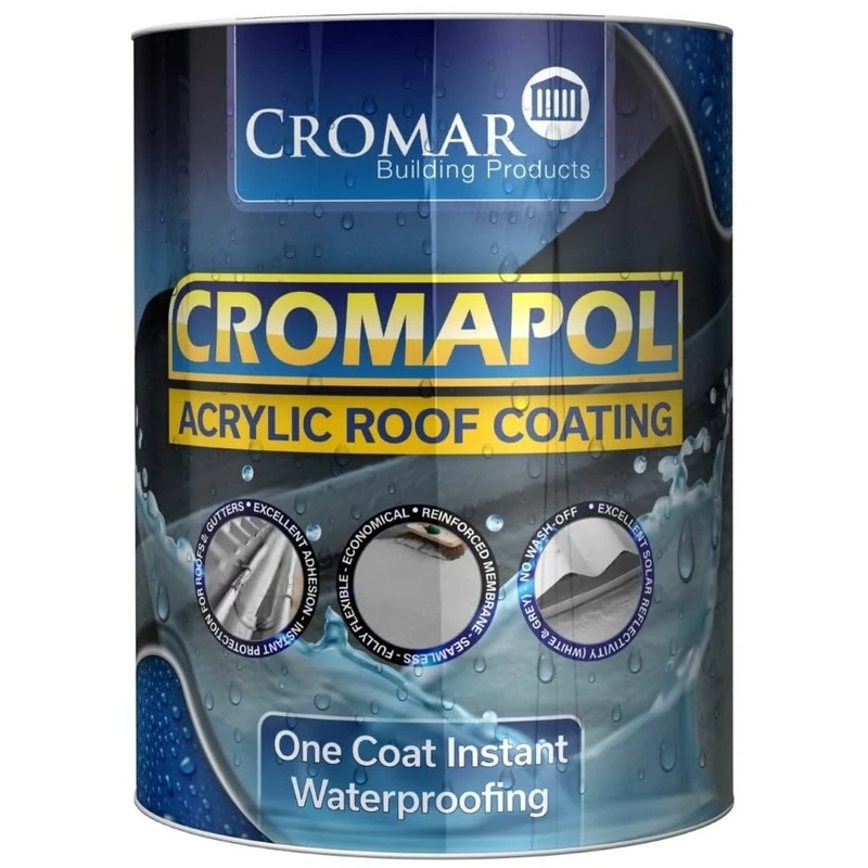 Cromar Clear Cromapol Acrylic Waterproofing Roof Sealant Fibre Reinforced Roof Coat 5Kg
