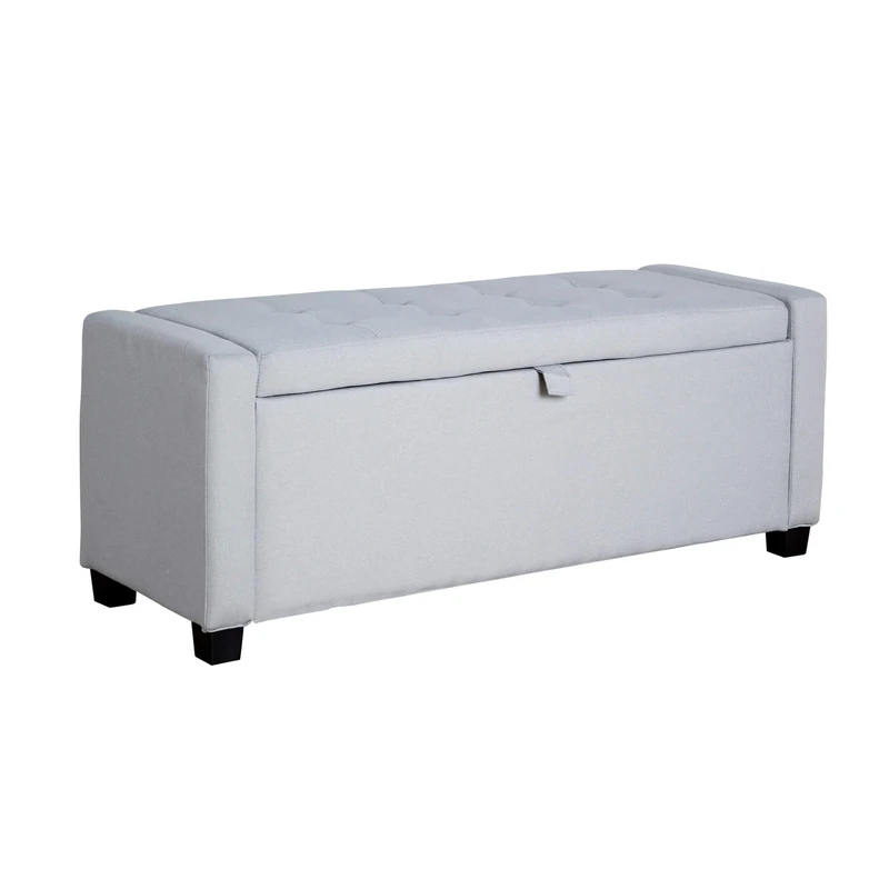 Home Source Storage Ottoman, Lift Up Lid Chest, Footstool Bench, Bedding Blanket Toy Box, Deep Button Detail, 110cm, Grey Linen