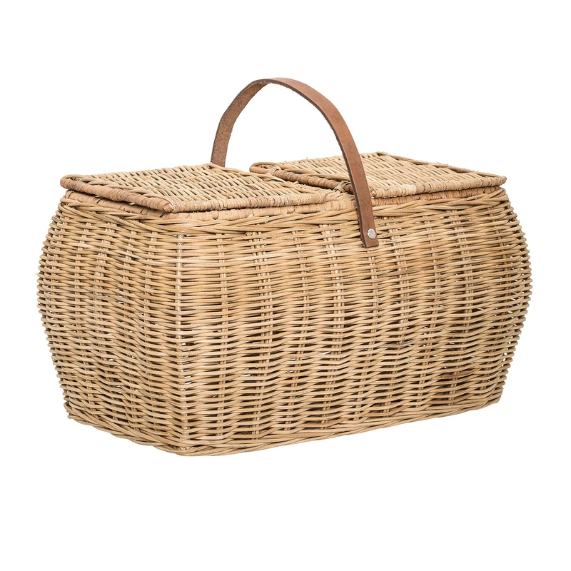 Bloomingville Shopping Basket or Picnic Basket in Woven Rattan and Leather Handle