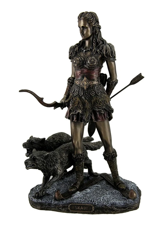 Veronese Design Skadi Norse Giantess Ski Goddess of Winter and Mountains with Wolves Statue