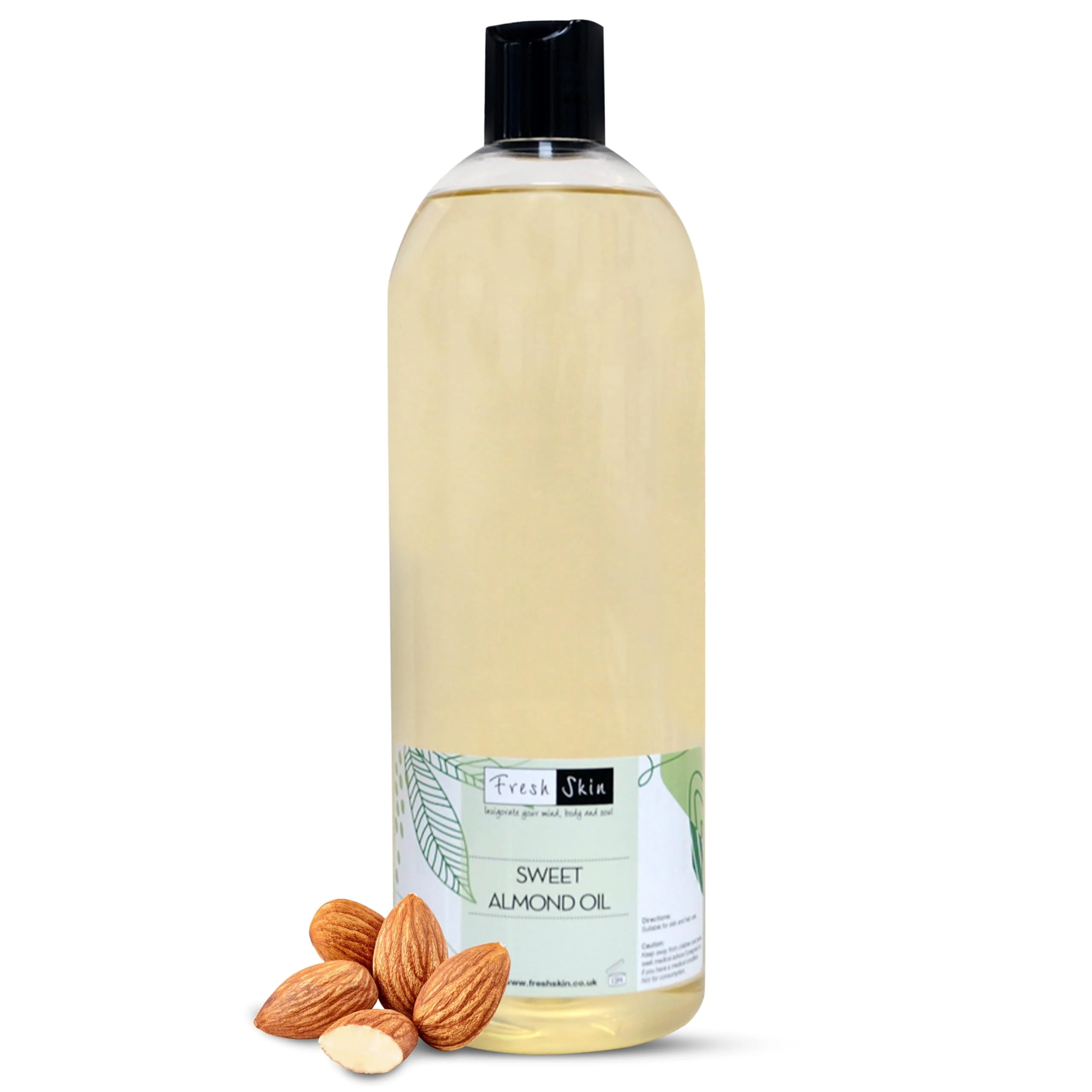 Freshskin Beauty LTD | Sweet Almond Oil 1 Litre - 100% Pure, Natural, Cruelty Free, Vegan, No GMO for Skin, Hair, Massage, Nails, Cuticles, Ears, Face, Body - Aromatherapy (1000ml)