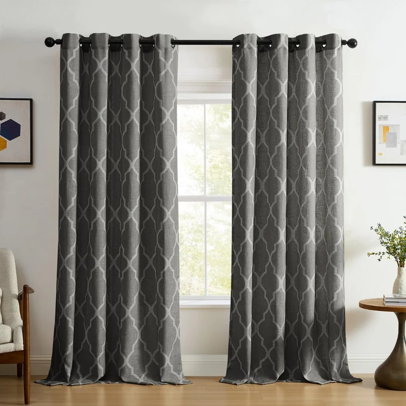 Elrene Home Fashions 26865853575 Grommet Top Linen Look Single Panel Window Curtain Drape, 52" x 95", Dark Gray, 52"x95"