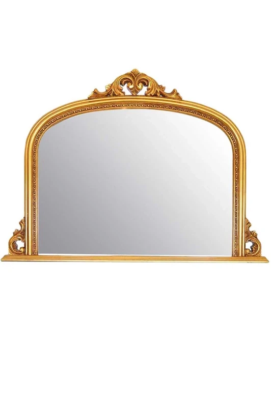 Classic French Inspired ANTIQUE GOLD ORNATE OVERMANTLE MIRROR complete with Premium Quality Pilkington's Glass - Overall Size: 36 inches high x 50 inches wide (92cm x 127cm)