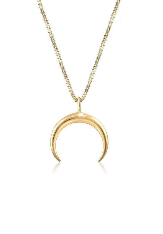 Elli Women's 925 Sterling Silver Gold Plated Crescent Trend Blogger Pendant Necklace of Length 45 cm