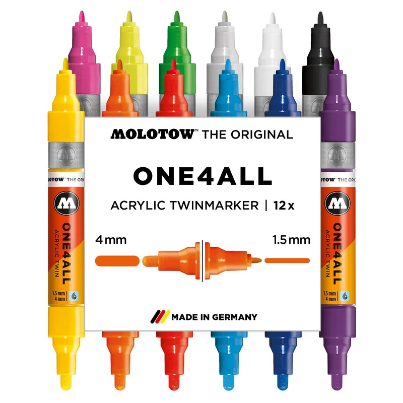 Molotow One4All Twin Acrylic Marker Set - 12 Colors, 1.5/4mm