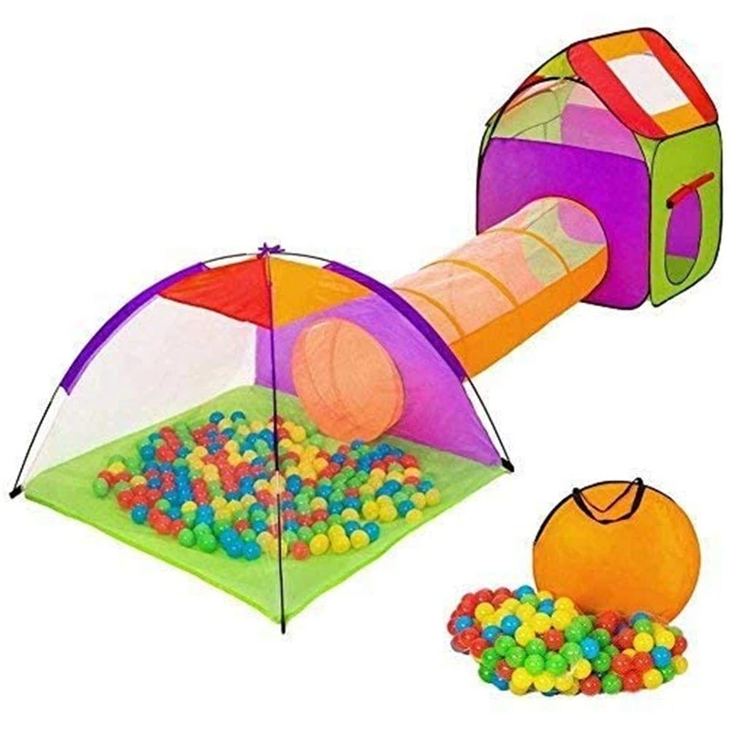 BAKAJI Igloo Tent for Kids with 200 Balls + Tunnel + Casual Playpen with Baby Balls, Folding POP-UP System, Space-saving