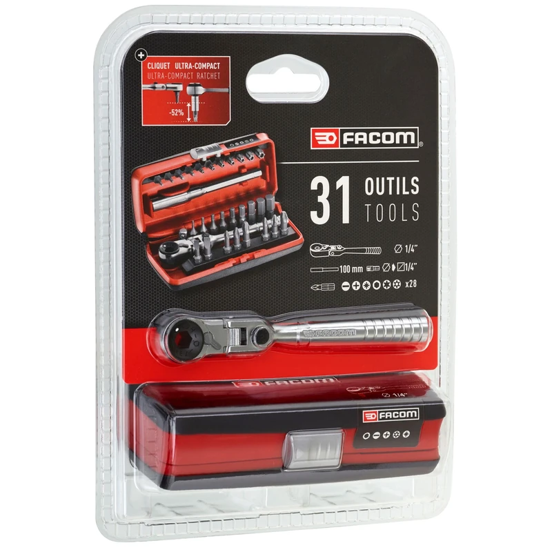 FACOM FAC30996 Set of 31 1/4 Bits and Ratchet R.180J31PB