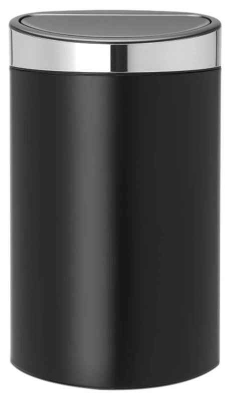 Brabantia 30L Kitchen Touch Bin New (Matt Black/Matt Steel) Removable Lid, Soft-Touch Open, Easy Clean Rubbish Waste Bin Plus Bin Bags