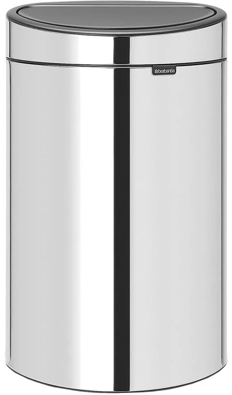 Brabantia 40L Kitchen Touch Bin New (Brilliant Steel) Removable Lid, Soft-Touch Open, Easy Clean Rubbish Waste Bin + Free Bin Bags