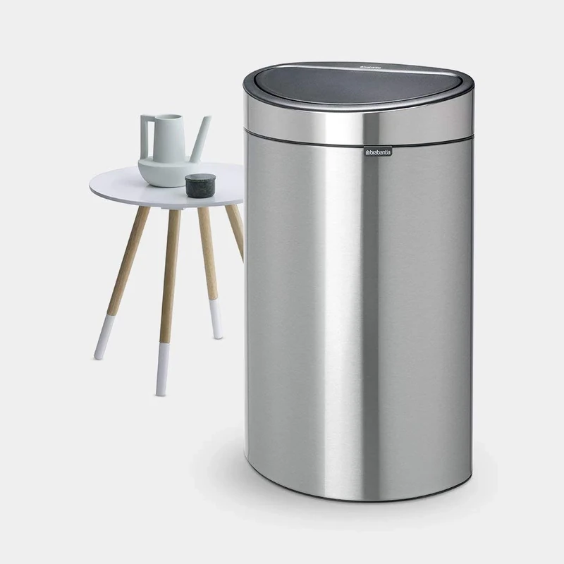 Brabantia 40L Kitchen Touch Bin New (Matt Steel) Removable Lid, Soft-Touch Open, Easy Clean Rubbish Waste Bin + Free Bin Bags