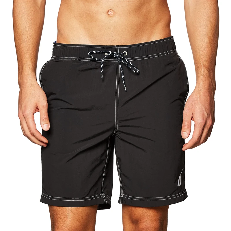 Nautica Men's Solid Quick Dry Classic Logo Swim-Trunk, True Black, XX-Large