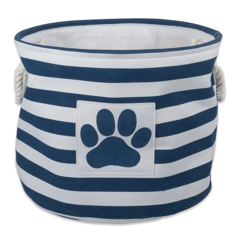 Bone Dry Striped Paw Patch Bin, Large Round, Navy