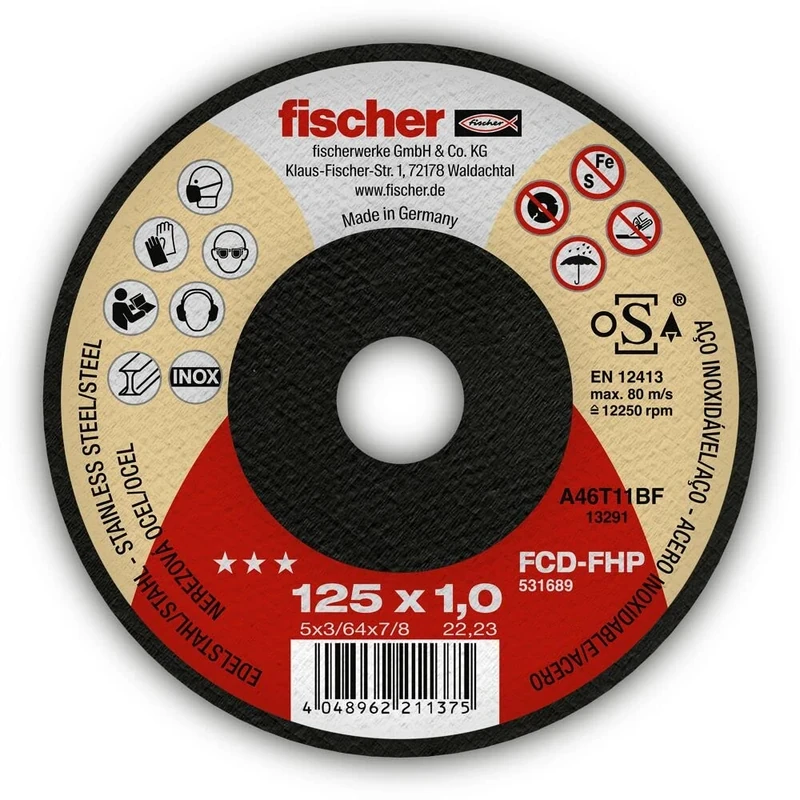 fischer Set of 25 FHP Flat Cutting Discs for Steel and Stainless Steel Application 1.9/230mm Bore Diameter 22.23mm