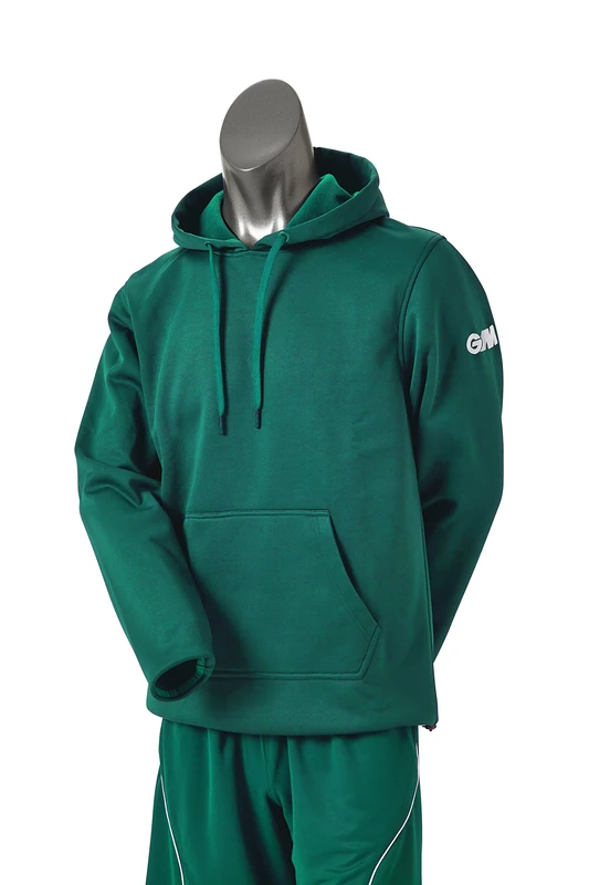 Gunn & Moore GM | Mens Cricket Performance Training Hoodie Hoody | 100 Percent Polyester Jersey Anti-Pill Fleece | Drawstring Hood & Hand-Warming Pouch | GM Logo | Green | Medium Junior 26-28" Chest
