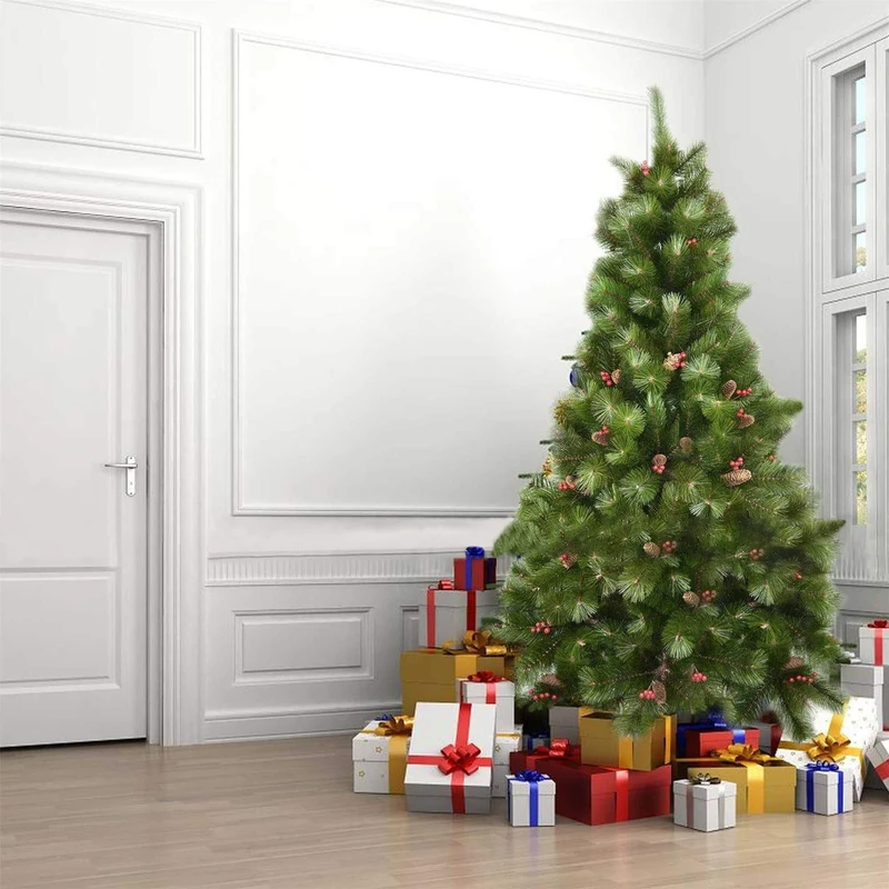 7ft Elegant Artificial Christmas Tree with Pine Cone & Red Berries Indoor Xmas Home Decor