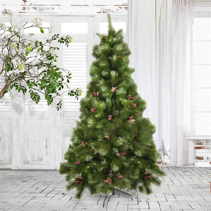 SHATCHI 5ft Elegant Artificial Christmas Tree with Pine Cone & Red Berries Indoor Xmas Home Pre Decorated, pvc, Green