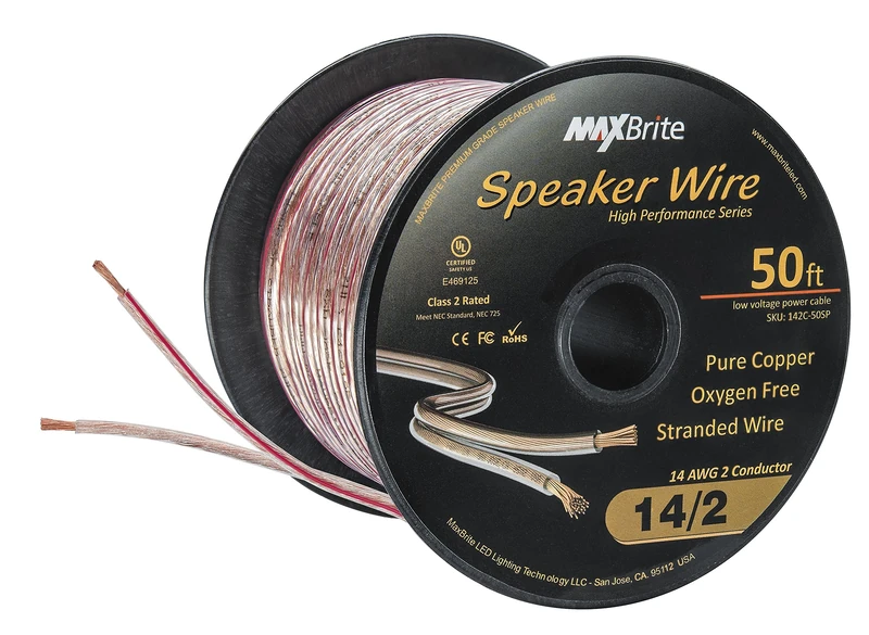 50 ft. Spool High Performance 14 Gauge Speaker Wire, Oxygen Free Pure Copper - UL Listed Class 2