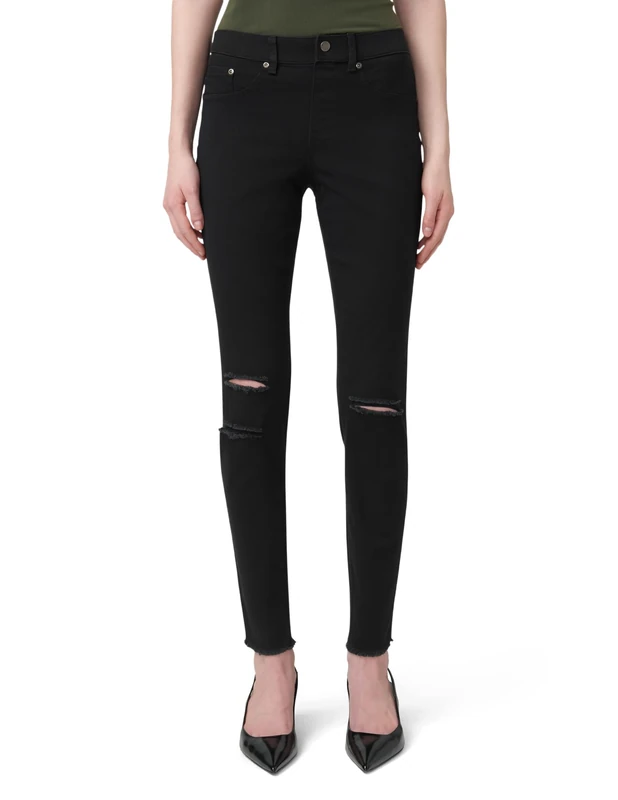 HUE Women's Ripped Knee Denim Leggings, Black, XS