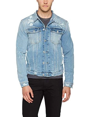 Tommy Jeans Men's Thdm Basic Trucker LIDST Jacket, Blue (Light Indigo Destructed Stretch 911), X-Large