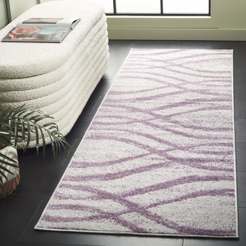 Safavieh Modern Wave Distressed Indoor Woven Runner Area Rug, Adirondack Collection, ADR125, in Cream / Purple, 76 X 244 cm for Living Room, Bedroom or Any Indoor Space