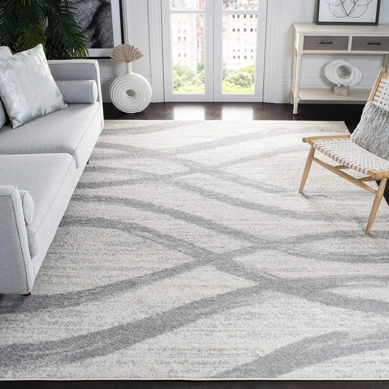 Safavieh Modern Wave Distressed Indoor Woven Rectangle Area Rug, Adirondack Collection, ADR125, in Cream / Grey, 183 X 274 cm for Living Room, Bedroom or Any Indoor Space
