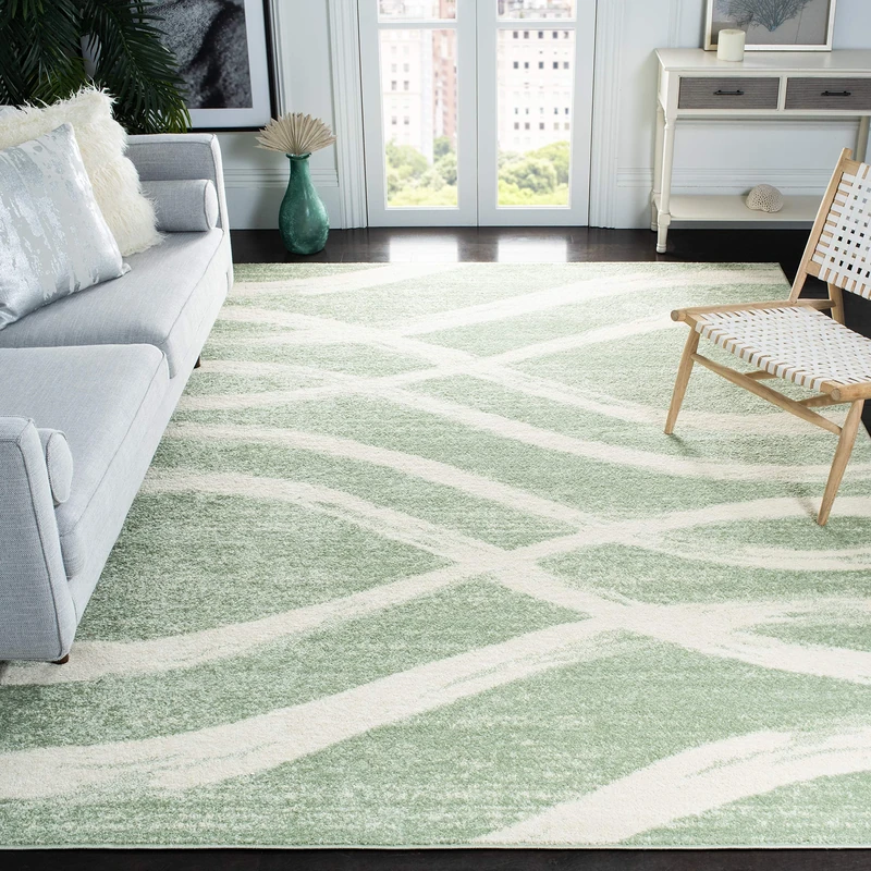Safavieh Distressed Rug for Living Room, Dining Room, Bedroom - Adirondack Collection, Short Pile, in Sage and Cream, 240 X 300 cm