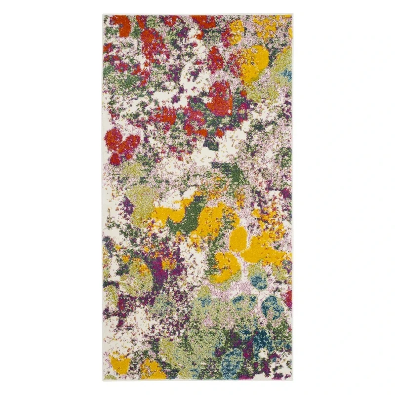 Safavieh Abstract Indoor Woven Rectangle Area Rug, Watercolor Collection, WTC696, in Light Green/Rose, 79 X 152 cm for Living Room, Bedroom or Any Indoor Space