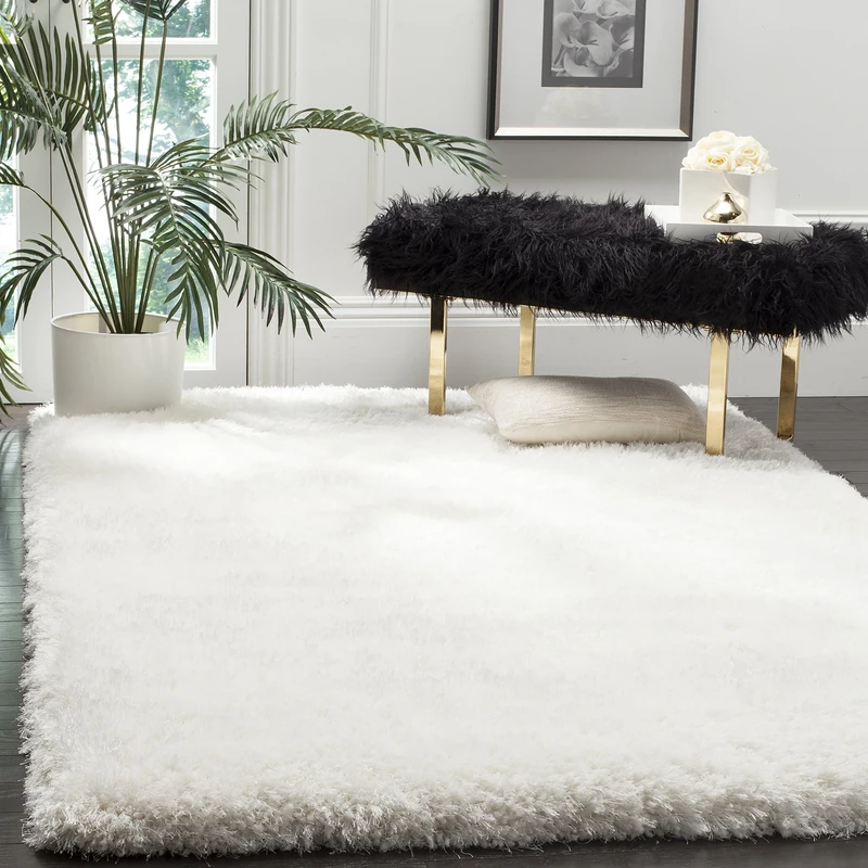 Safavieh Luxe Shag Collection 5' x 8' Ivory SGX160A Handmade Glam 3.2-inch Extra Thick Area Rug